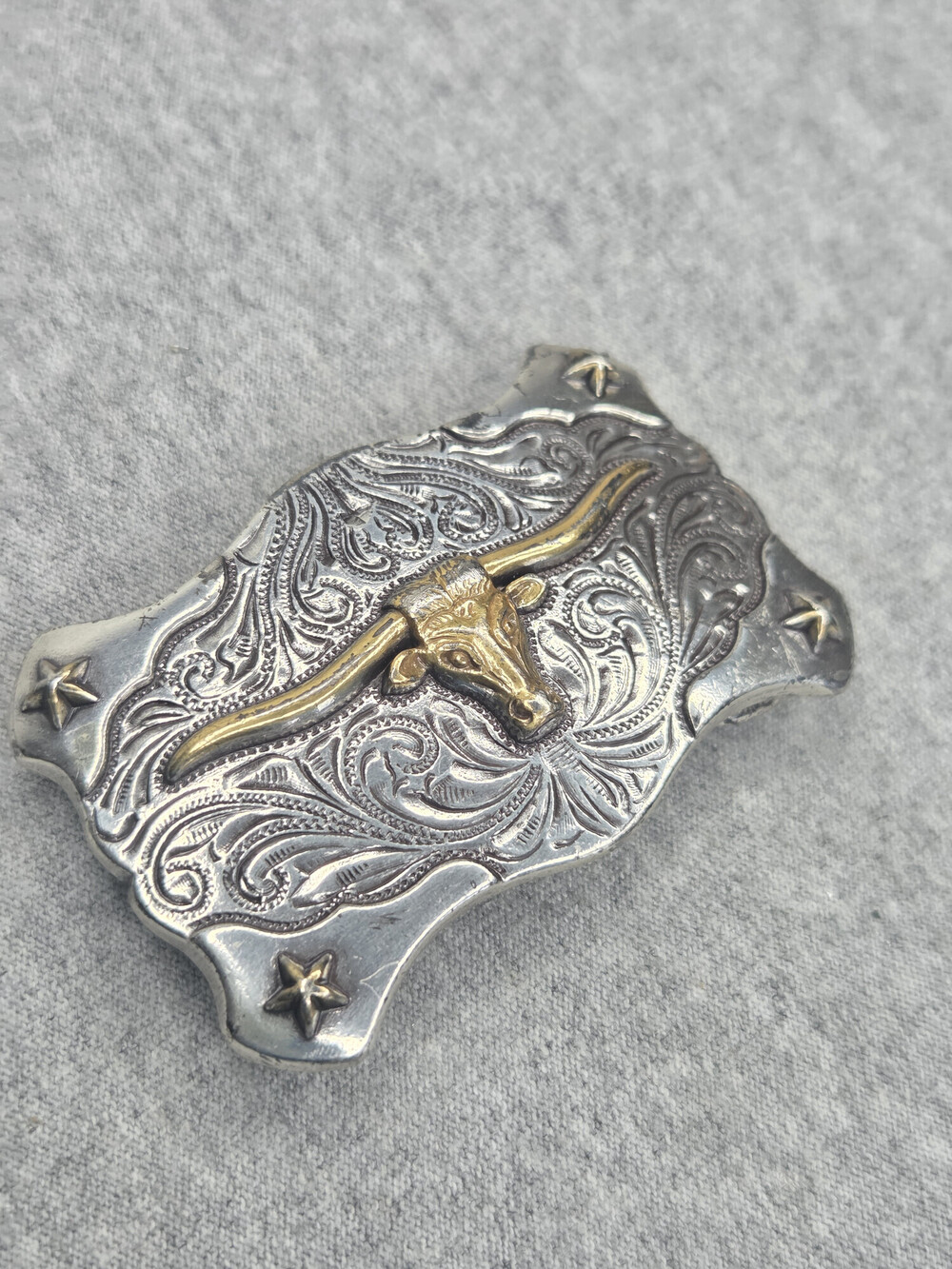Womens Western Americana Belt Buckle Silver Tone Longhorn Steer Star Design - Picture 6 of 7